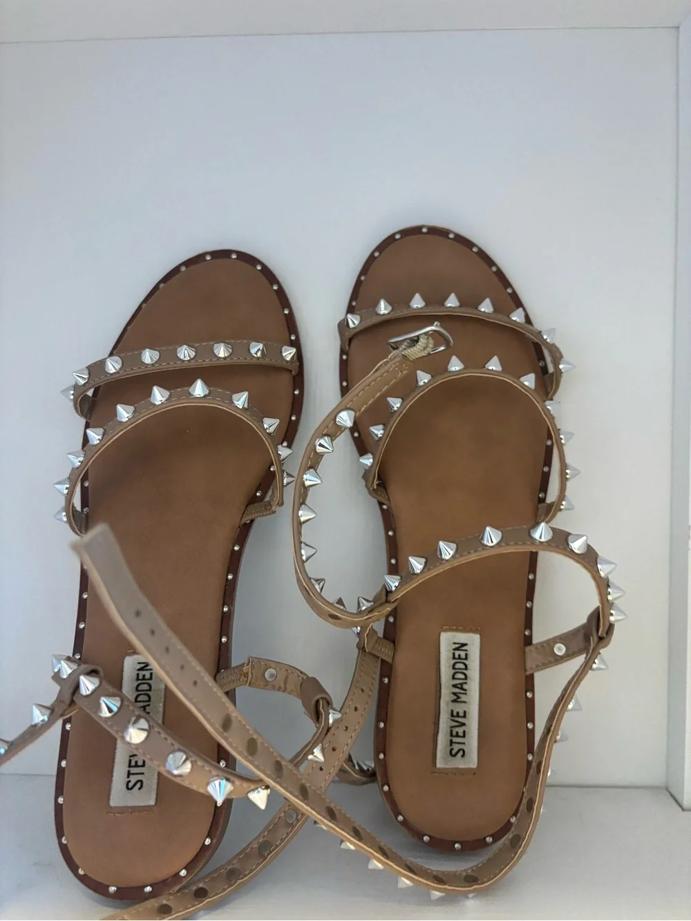 Steve Madden Nude/Tan Pyramid Stud Strap Sandals